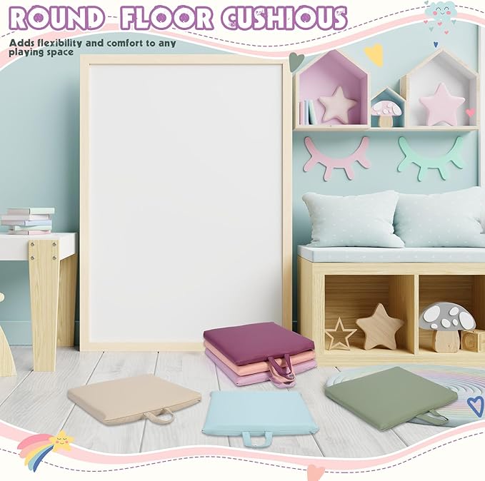 Sawysine 12 Pcs Floor Cushions Classroom Flexible Floor Seating with Handle for Kids in Home School Classroom Kindergarten Daycare Nursery(Vivid Color,Square)