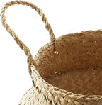 Casafield Seagrass Belly Storage Basket Planter with Handles - Small, Natural Woven Wicker Indoor Plant Pot Cover for Plants and Trees