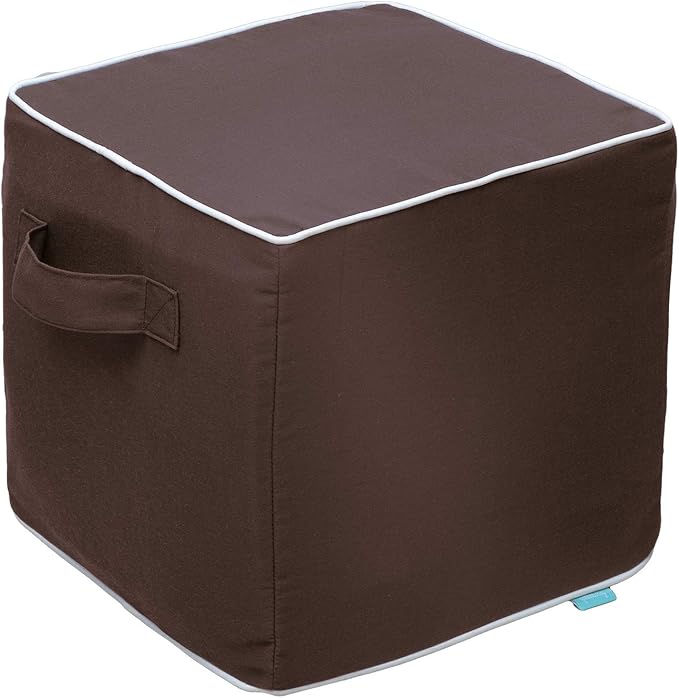 QILLOWAY Indoor/Outdoor Inflatable Stool, Ottoman Pouf Cube 16",All Weather Foot Rest for Camping or Home (Coffee)