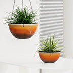 2 Pack Hanging Planters for Indoor Outdoor Plants, 10 Inch Hanging Planter with Drainage Hole & Plug Glazed Hanging Baskets Flower Pots for Garden Home, Orange