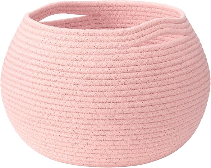 Goodpick Baby Basket for Nursery, Woven Basket for Home Décor, Gift Baskets Empty for Baby Shower Diaper Caddy, Decorative Toy Storage Basket, Pink, 10"D x 8.3"H