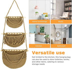 Cabilock 3 Tier Hanging Fruit Basket for Kitchen - Boho Macrame Woven Wall Storage for Onion and Potato, Space-Saving Cotton Rope Produce Organizer for Pantry & Bathroom