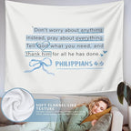 LIANGW Blue Bible Verses Christian Tapestry, Based Blue Room Decor Aesthetic, Inspirational Christian Tapestry for Women, Bible Bow Aesthetic for Girls Bedroom for Dorm Room 50x60 Inch