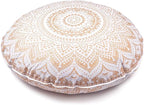 Indian Mandala Cotton Handmade Gold Ombre Round Floor Pillow Ethnic Floor Cushion Case Yoga Mat 32 x 32 Inch Kids Bean Bag Pet Dog Bed Car Chair Sofa Ped