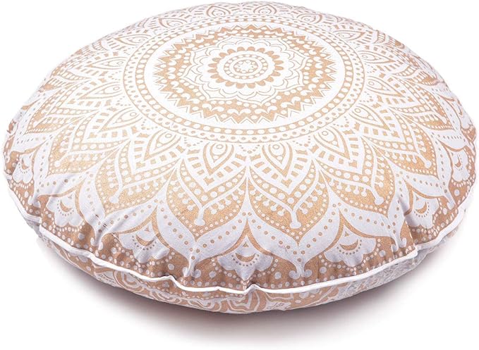 Indian Mandala Cotton Handmade Gold Ombre Round Floor Pillow Ethnic Floor Cushion Case Yoga Mat 32 x 32 Inch Kids Bean Bag Pet Dog Bed Car Chair Sofa Ped