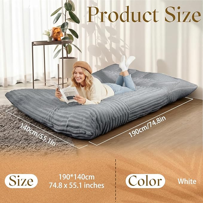 Honeydak 3 in 1 Giant Bean Bag Chair Cover Only (No Filler) Convertible Bean Bag Lazy Floor Sofa Cover Without Filling Washable Versatile Stuffed Animal Storage for Bedroom Living Room (Light Grey)