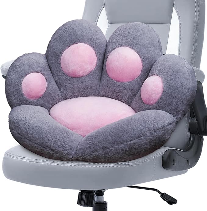Cat Paw Cushion Office Chair Cushion Comfy Plush Gaming Chair Cushion Cute Seat Cushion for Girl, Cute Gaming Acessories Room Decorate 28"x 24" (Gray)