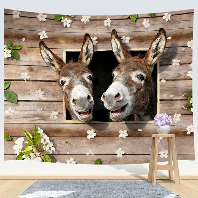 Viajar Funny Donkey Tapestry Wall Hanging, Funny Farm Country Animal Rustic Farmhouse Decor Tapestries Hippie Tapestry Wall Hanging Home Decor Dorm Livingroom Bedroom Wall Blanket, 80X60 Inches
