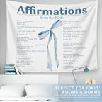 LIANGW Preppy Blue Bow Christian Tapestry, Bible Bow Aesthetic for Girls Bedroom for Dorm Room，Inspirational Christian Tapestries for Women, Faith - Based Blue Room Decor Aesthetic 50x60 inch