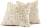 decorUhome Easter Beige Egg Pillow Covers 18x18 Inch Set of 2, Soft Plush Faux Wool Jacquard Cushion Covers, Farmhouse Neutral Fuzzy Spring Easter Holiday Decor for Couch Sofa Bed