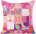 Eyes of India Decorative Patchwork Boho Throw Pillow Cover, Colorful Bohemian Cushion Case for Sofa Couch, Handmade Accent Bedroom Living Room (Pink, 24" x 24")