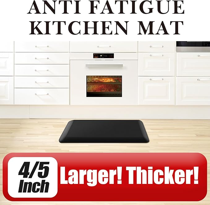 4/5 Inch Thick Kitchen Mat - Cushioned Anti Fatigue Mats for Kitchen Floor - Easy to Clean, Waterproof, Non-Slip Kitchen Rug for Sink, Office, Kitchen (24''x70'' Black)