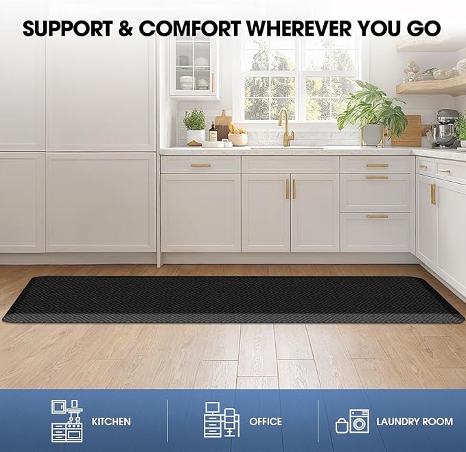 Mattitude Kitchen Mat Cushioned Anti-Fatigue Floor Mat Water Resistant Non-Slip Mats and Rugs Standing and Comfort Desk Mats for House Sink Office Laundry (Black, 17.3"x60")