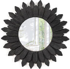 Emfogo Wall Mirror 12 inch Rustic Wood Sunburst Boho Mirror Farmhouse Wall Decor Room Decor Home Decor for Bedroom Living Room Entryway (Vintage Black)