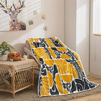 Boho Abstract Colorful Floral Throw Blanket, Vintage Retro Patchwork White Orange Black Flower Botanical Geometric Aesthetic Groovy Flannel Throw Blanket for Chair Bed Sofa Couch, 60X80IN
