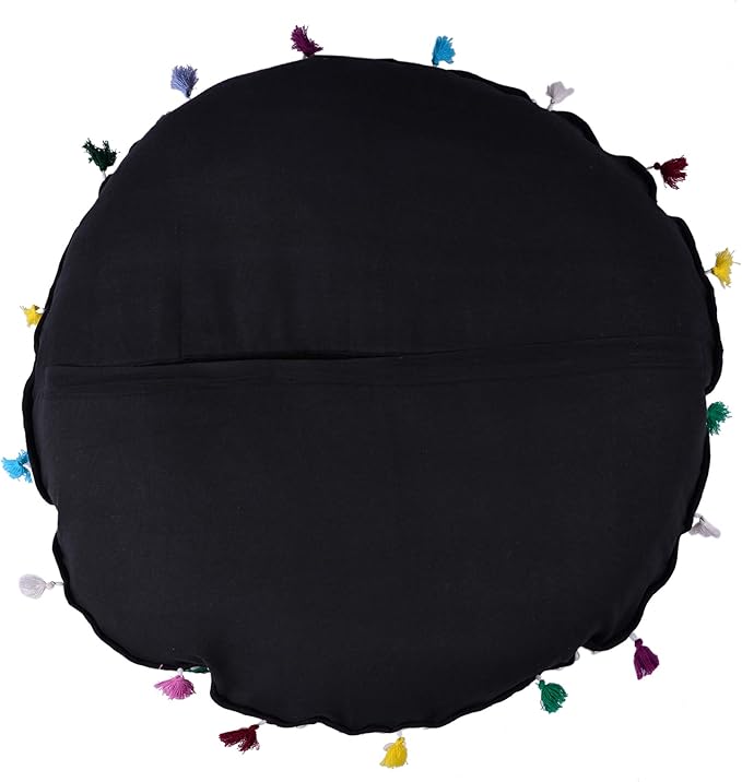 Rajasthani Handmade Colorful Decorative Floor Pillow Cover Meditation Patchwork Patchwork Cushion Seating Accent Boho Chic Indian Handmade Cover ONLY (Black Patchwork, 32x32 Inches)