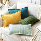 MIULEE Spring Decorative Lumbar Throw Pillow Covers for Couch Bed Livingroom 12x20 Inch Set of 2 Moss Green Boho Accent Throw Pllows Broadside Striped Patchwork Soft Corduroy Summer Pillowcases