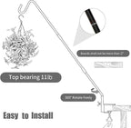 Juegoal 2 Pack Heavy Duty Deck Hook with 2 Inch Non Slip Clamp, 25 or 36 Inch Extended Reach Deck Hook, Adjustable Rail Pole Plant Bracket for Hanging Bird Feeder, Suet Baskets, Lanterns, Wind Chimes
