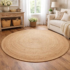 Savi Home Jute Area Rug Handwoven - 8 feet Round Natural - Rustic Vintage Beige Braided Reversible Rug- Eco Friendly Rugs for Farmhouse, Bedroom, Kitchen, Living Room