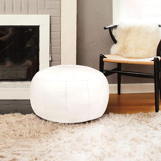 Unstuffed Pouf Foot Stool Round Decorative Leather Ottoman Cushion Storage seat or for Resting Your Feet on, Floor Chair Foot Living Room Bedroom Kids Room and Wedding (White)