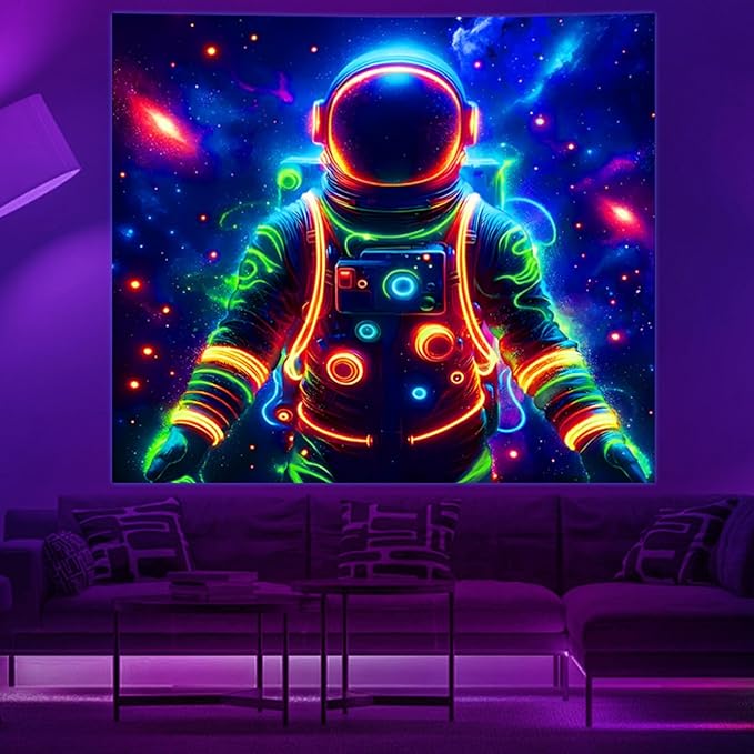 Apdidl Blacklight Posters Tapestry Space Astronaut Tapestries for Bedroom, Black Light Posters Cool Space Galaxy Wall Hanging, UV Reactive Art Aesthetic Decor Tapestry for Living Room Dorm (51"X60")