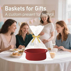 Woven Basket,Small Rope Storage Bin with Handles & Ribbon Bag, Organizer for Shelves Closets,Gift Basket Empty for Birthday,Books,Dog Toys, Red/2 Pack