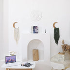 ANROYE Macrame Wall Hanging Boho Moon Decor, Bohemian Crescent Wooden Ornament with Long Tassel, Handmade Unique Wood Tapestry Home Decoration Wall Art Gift for Dorm Bedroom Nursery Living Room