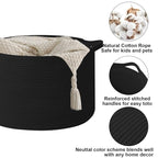90L Large Blanket Basket,21.7"L x 21.7"W x 13.8"H Rope Woven Baskets with Handles, Toys Storage Bins,Laundry Basket Perfect for Living Room, Nursery,Bedroom,Home Organization,Black