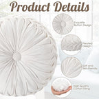 4 Pcs Round Throw Pillows 15 Inch Decorative Velvet Pleated Pumpkin Pillows Boho Floor Pillow with Center Button for Living Room Couch Chair Bed Sofa Home Decoration (Ivory)