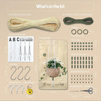 Macrame Kits for Beginners, 3 Set of Plant Hangers DIY Kit: Braided Polyester Ropes 50yds*5mm Ivory, 20yds*2mm Forest Green, 60+Pcs Supplies with Step-by-Step Easy Instructions (IVGR)