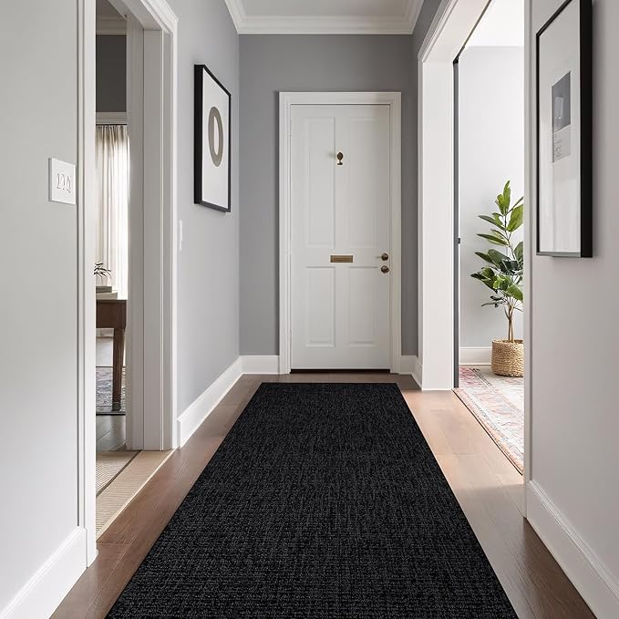 Beverly Rug Easy Jute Runner Rug 2x7 Solid Washable Durable Outdoor Indoor Area Rugs for Living Dining Room Patio Office Stain Resistant Non Shedding Casual Indoor Outside Carpet 2 x 7 Dark Gray