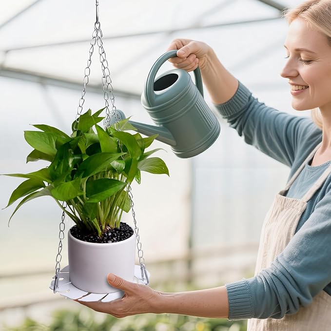 Hanging Planter for Indoor Plants, Monstera Handing Plant Pot Holder, White Metal Plant Hanger Shelf with Silver-Chains Plants Window Home Decor (Not Included Plants/Pots)