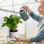 Hanging Planter for Indoor Plants, Monstera Handing Plant Pot Holder, White Metal Plant Hanger Shelf with Silver-Chains Plants Window Home Decor (Not Included Plants/Pots)