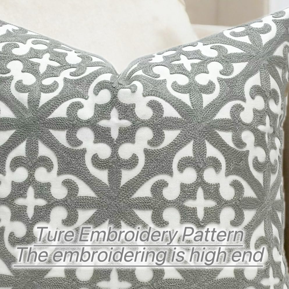 Slow Cow Embroidery Decorative Throw Pillow Cover Grey Kaleidoscope Design Pattern Cushion Cover 18 x 18 Inches - color: Grey Farmhouse Flower, size: 18" x 18" (Pack of 1)