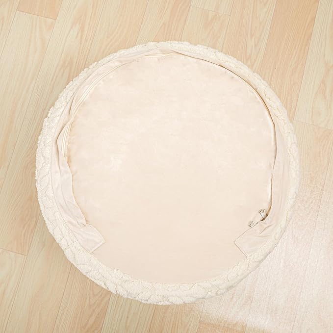 Round Pouf Ottoman 20 x 20 x 14 Inches Boho Poof Home Decor Floor Pouffe Ottoman Foot Rest for Couch Sofa Bean Bag Chairs Living Room Bedroom (Linen)