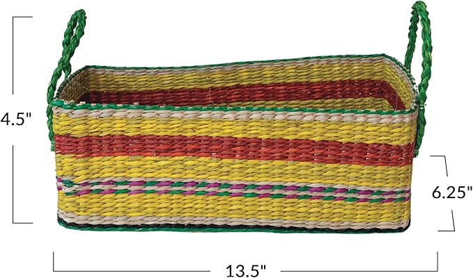Creative Co-Op Hand-Woven Seagrass Basket with Stripes, Multicolor