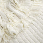 Ultra Soft Pre-Washed Warm Quilted Throw Blanket, Ruffle Fringed Cream Boho Decorative Throw, Stone Washed Chic Rustic Blanket for Sofa Couch Bed Chair, 50"x 60"