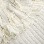 Ultra Soft Pre-Washed Quilted Boho Cream Queen Size Blankets for Bed, Ruffle Fringed Decorative Throw, Stone Washed Chic Rustic Blanket for Sofa Couch Bed, 90"*90"