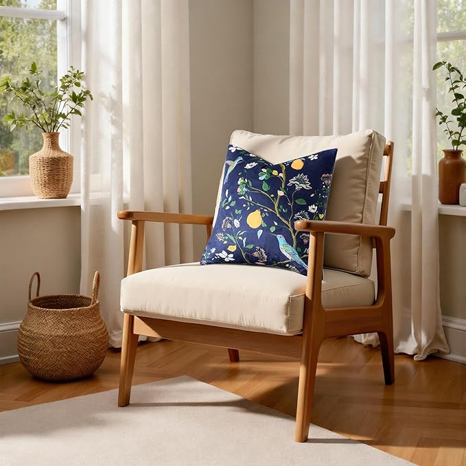 MUSSEL Navy Blue Floral Pillow Covers 12x20 Set of 2, Velvet Wild Flower Plant Throw Pillows Case, Square Farmhouse Decor Cushion Covers for Home Sofa Bed Couch