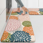 Kitchen Rugs and Mats Cushioned Anti Fatigue Kitchen Mat 2PCS Non-Skid Waterproof Kitchen Runner Rug Comfort Foam Standing Mat for Floors,Office,Laundry,Sink,Floral