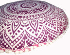 INDIAN CRAFT CASTLE 24" Pink Ombre Mandala Barmeri Large Floor Pillow Cover Cushion Meditation Seating Ottoman Throw Cover Hippie Decorative Zipped Bohemian Pouf Ottoman Pom Pom Cases 24" Round