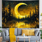 Generleo Galaxy Moon Tapestry Fantasy Forest Tapestries Tree of Life Wall Decor Psychedelic Starry Sky Tapestry Wall Hanging for Bedroom