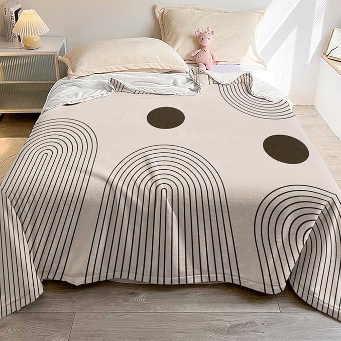 Modern Abstract Blankets Black Beige Boho Throw Blanket Boho Blanket Double Sided Flannel Throw Blanket,Suitable for Adults Children on The Sofa,Car,Bed Nap Warm Comfortable Blanket 30"X40"