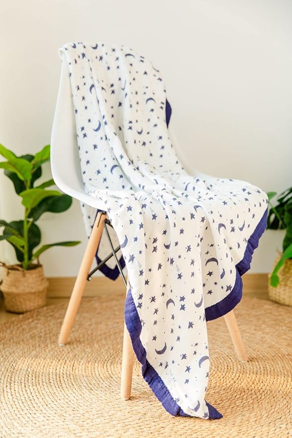 Starry Sky Muslin Stroller Blanket - Silky Soft and Breathable Summer Blanket for Toddler - Oversized 47" x 47" - 2 Layers Muslin Baby Blanket for Baby Gir and Boy (Starry Sky)