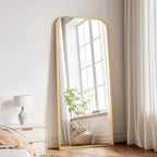 Koonmi Full Length Mirror, 65"x24" Mirror Full Length with Stand, Gold Domed Top Square-Edged Floor Mirror with Aluminum Alloy Frame for Bedroom Living Room