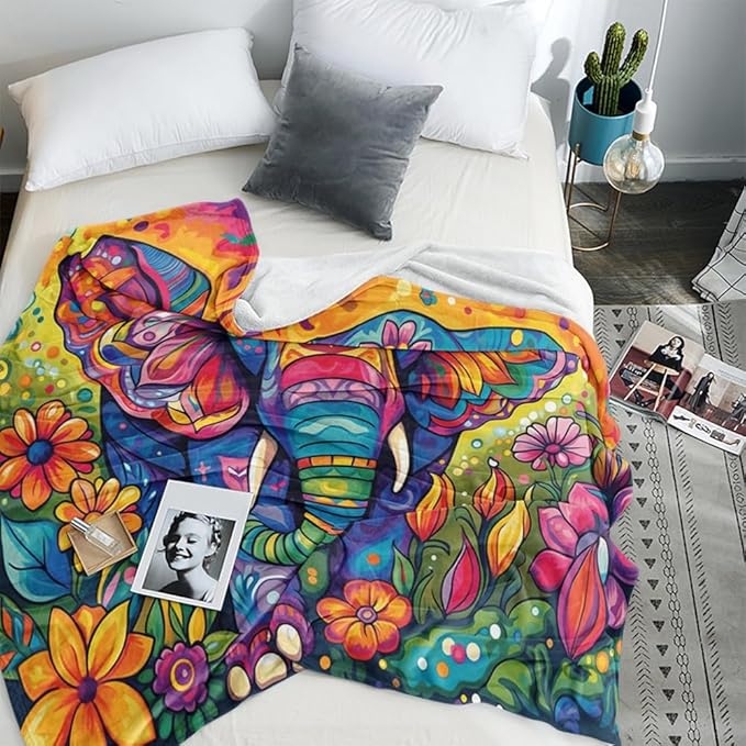 Elephant Blanket Flower Bed Blankets Bohemian Hippie Boho Gifts for Women Kids Girls Mom Bedroom Living Room Birthday Mother's Day Decor Soft Cozy Lightweight Plush Throw Blankets 30"x40"