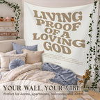 STHTTSW Christian Tapestry, Living Proof Of A Loving God Bible Verse Tapestries, Religious Scripture Wall Hanging Decor for Nursery Church Prayer Room Home Office, 50x60 Inch