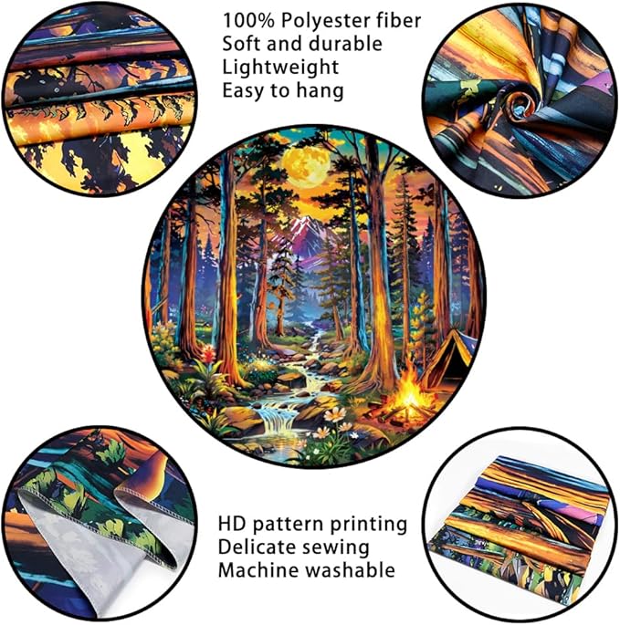 Racunbula Blacklight Fantasy Forest Tapestry UV Reactive Galaxy Space Moon Tapestry Trippy Pine Trees Wall Tapestries Nature Landscape Mountain River Tapestries Wall Hanging for Bedroom