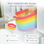 Cotton Rope Storage Basket, 15x10x9 Inches, Woven Basket for Shelves, Clothes, Towels, Books, and Laundry, Rainbow (1 Pack)
