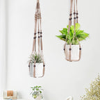 Macrame Plant Hanger Indoor Hanging with Wood Beads Macrame Planters No Tassel for Indoor Outdoor Boho Home Decor 35 Inch(Brown, 2)